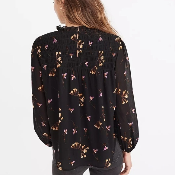 Madewell Georgette Ruffle-Collar Smocked Top in Falling Freesias NWT size XXS - Picture 4 of 8